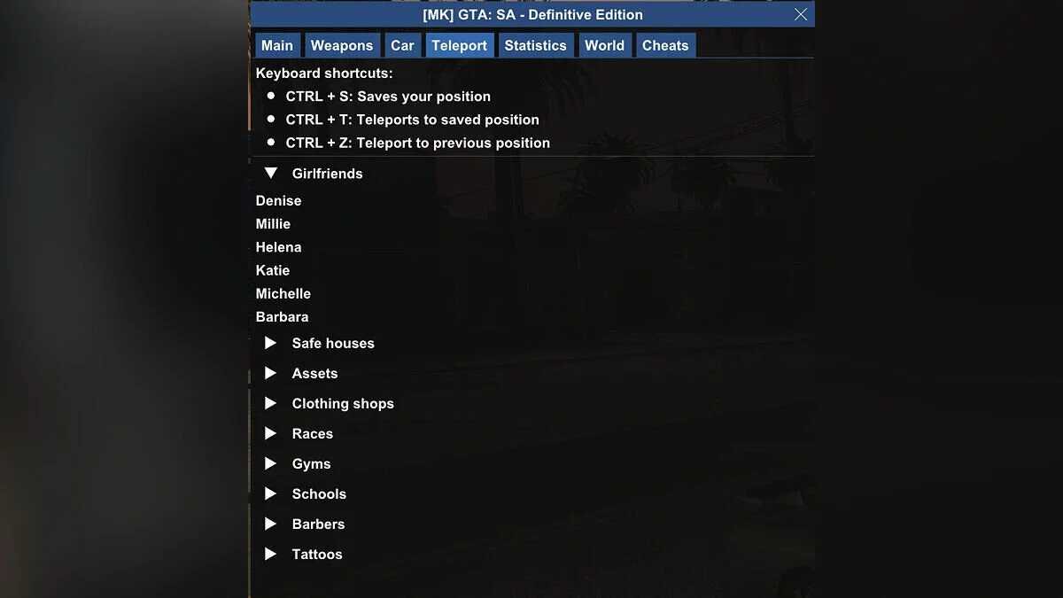 Чит-меню / GTA San Andreas: The Definitive Edition